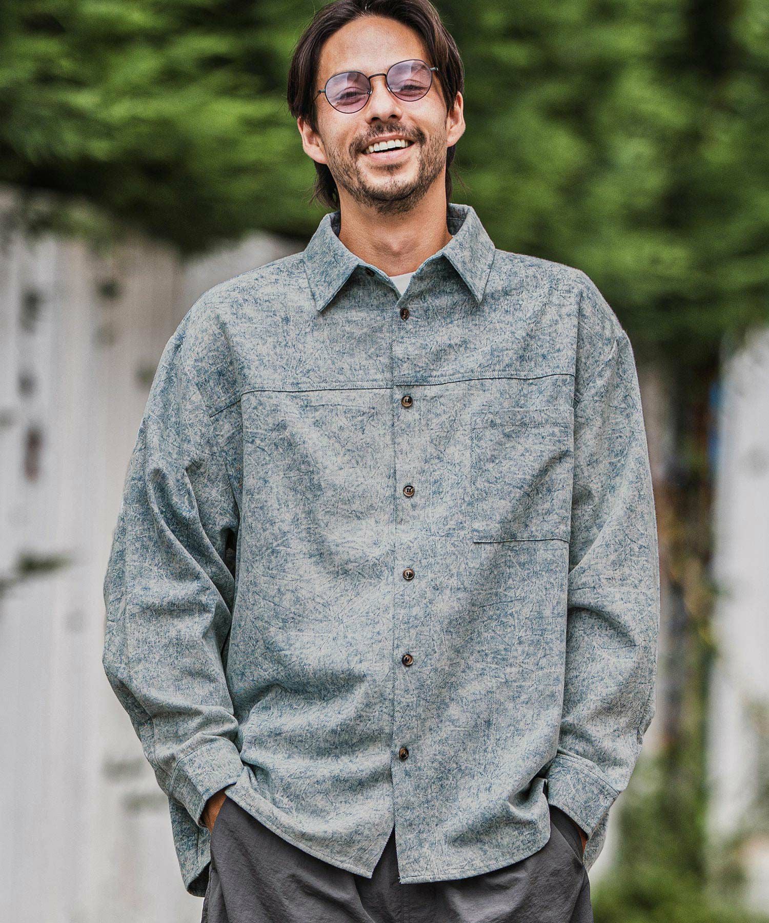 CAMBIO(カンビオ)】Vintage Like Fade Print Oversized Shirts シャツ