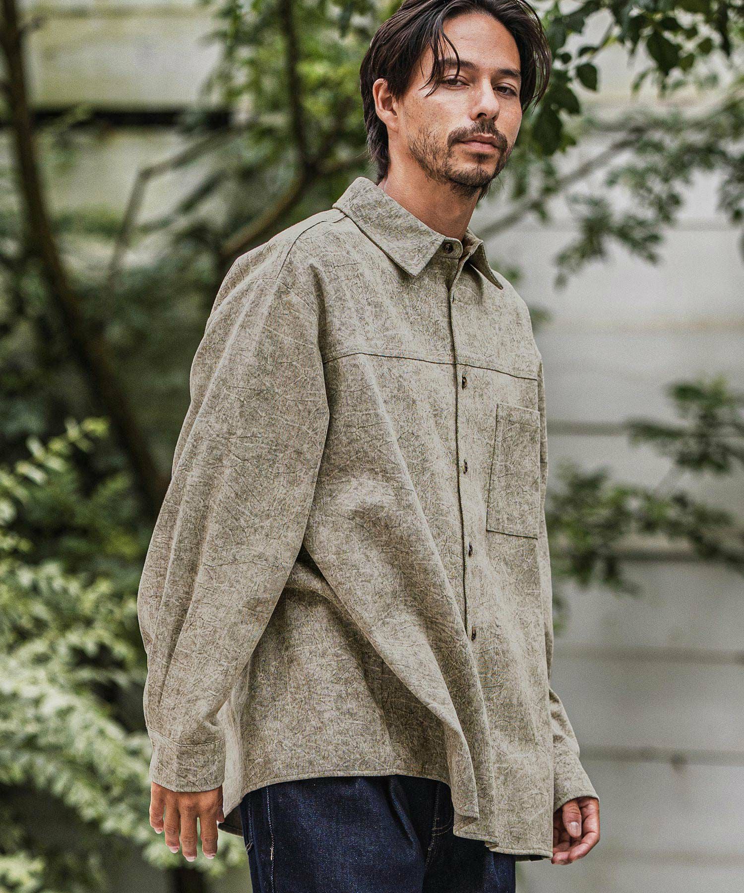 CAMBIO(カンビオ)】Vintage Like Fade Print Oversized Shirts シャツ