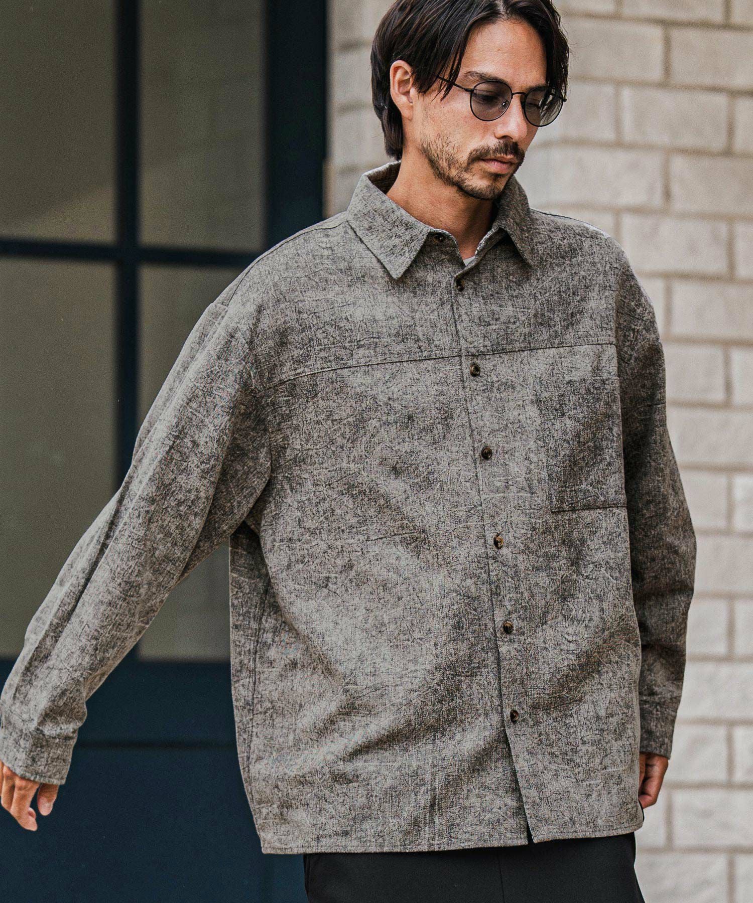 CAMBIO(カンビオ)】Vintage Like Fade Print Oversized Shirts シャツ