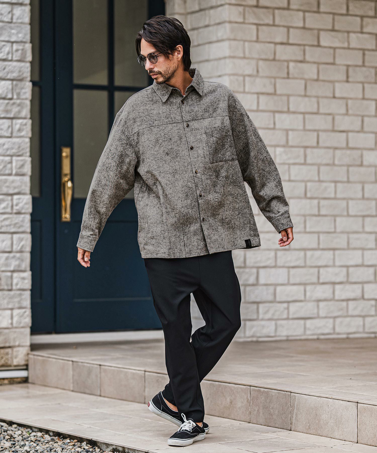 CAMBIO(カンビオ)】Vintage Like Fade Print Oversized Shirts シャツ