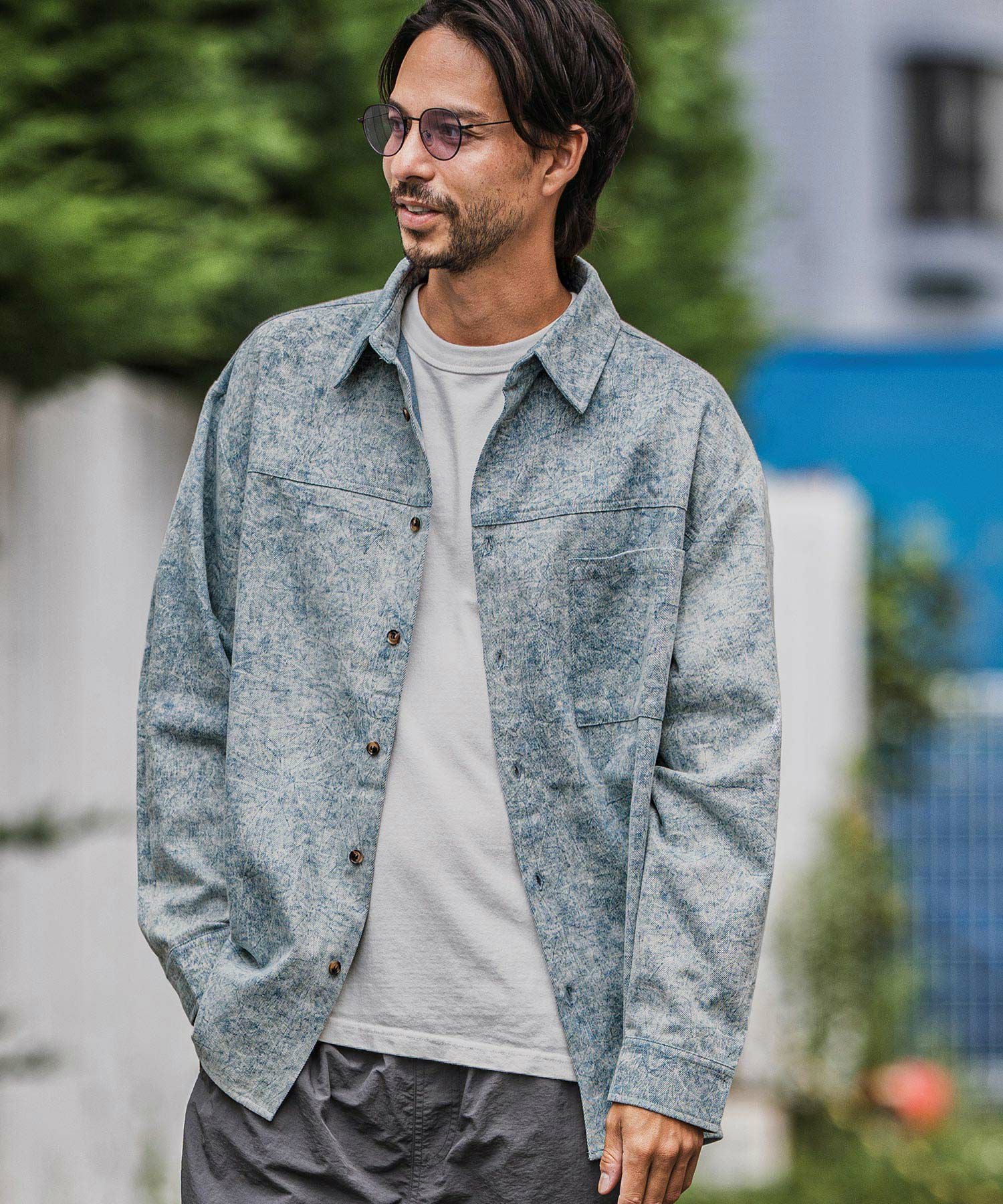 CAMBIO(カンビオ)】Vintage Like Fade Print Oversized Shirts シャツ