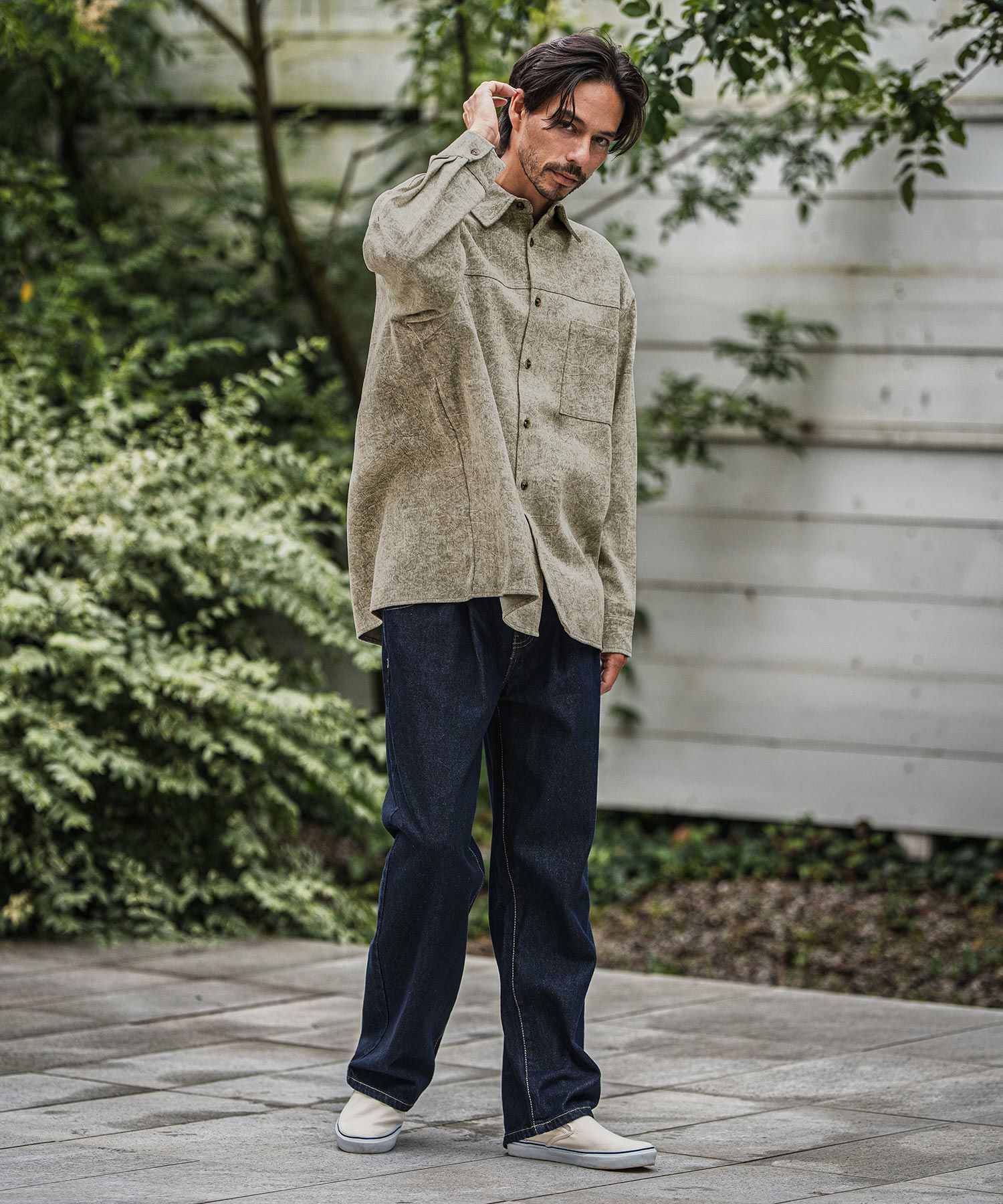 CAMBIO(カンビオ)】Vintage Like Fade Print Oversized Shirts シャツ