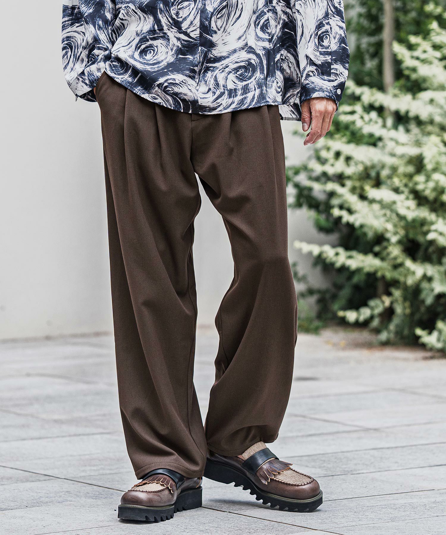 CAMBIO(カンビオ)】Slacks Fabric Wide Straight Pants ワイド