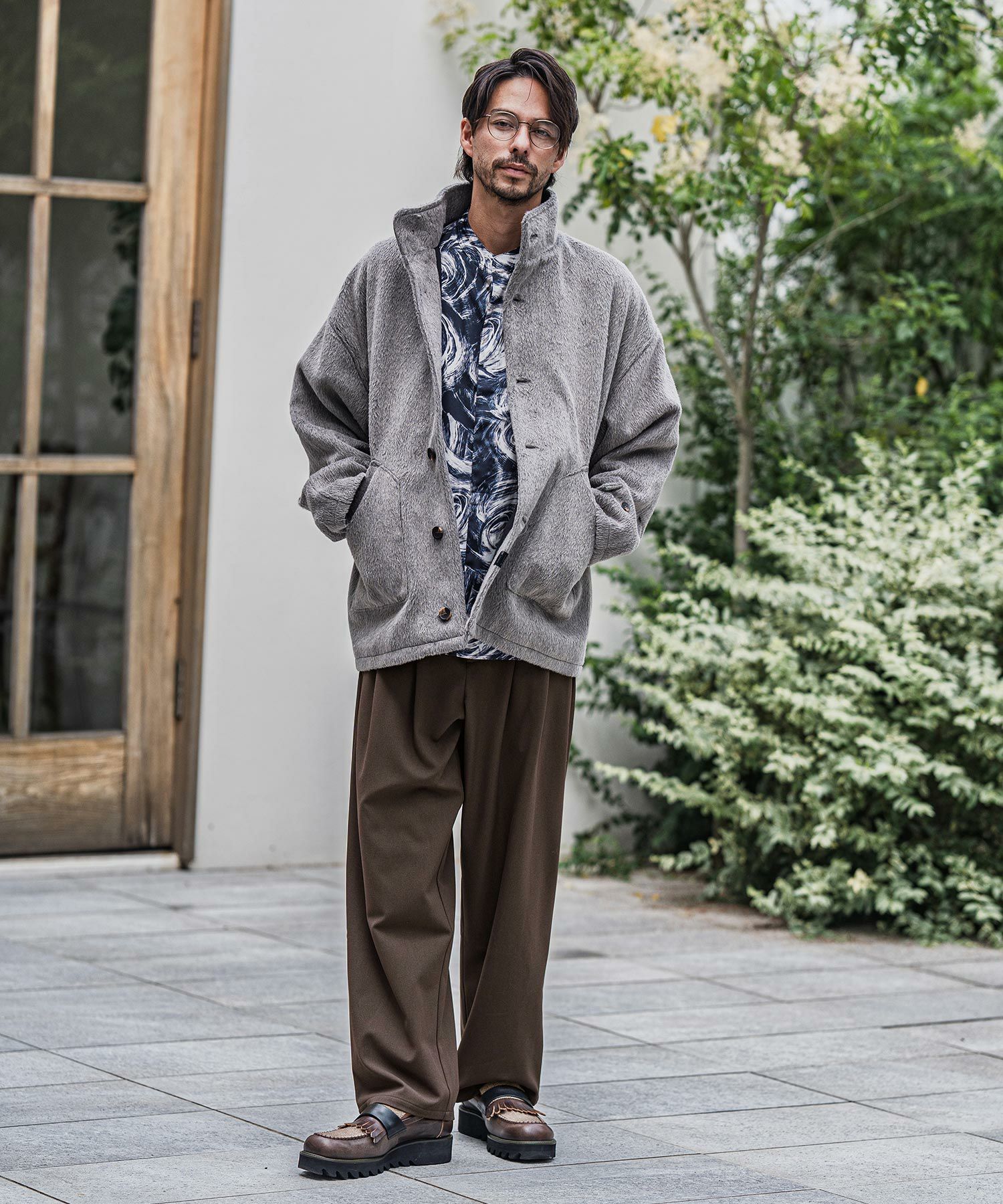 CAMBIO(カンビオ)】Slacks Fabric Wide Straight Pants ワイド