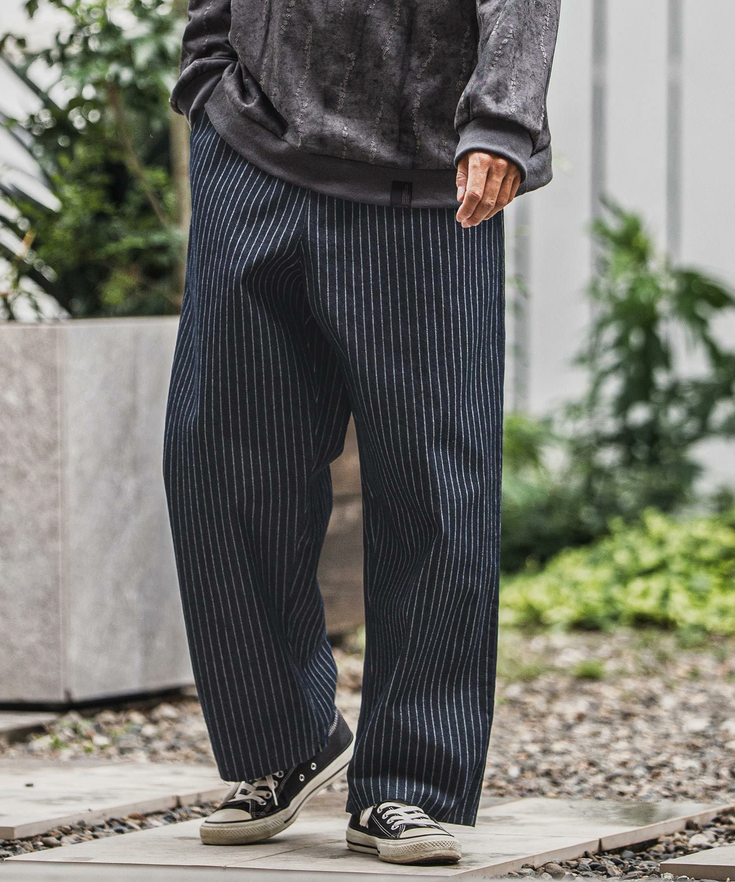 CAMBIO(カンビオ)】Stripe Denim Wide Straight Pants ワイド