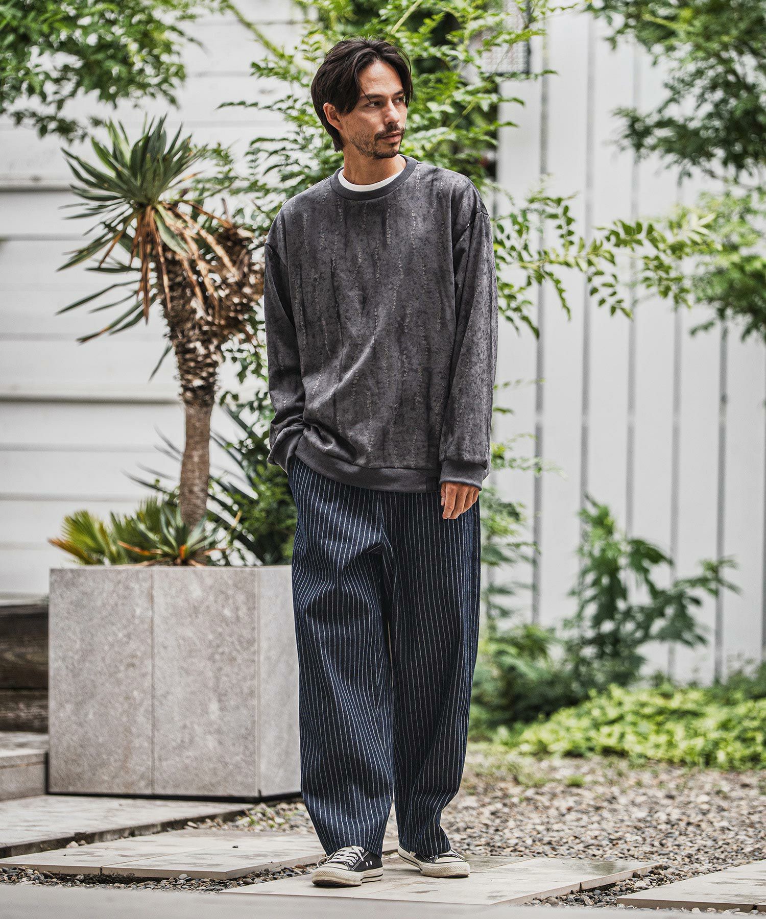 CAMBIO(カンビオ)】Stripe Denim Wide Straight Pants ワイド