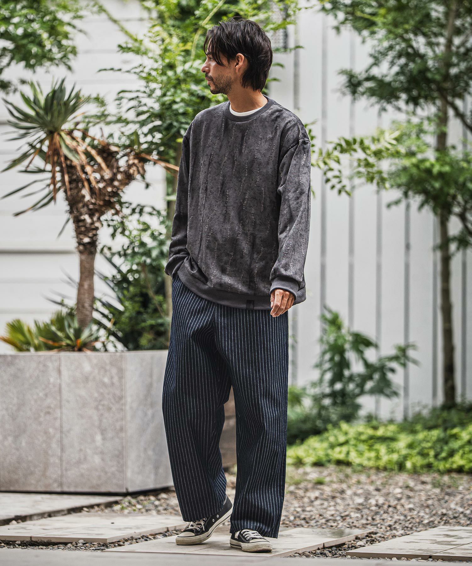 CAMBIO(カンビオ)】Stripe Denim Wide Straight Pants ワイド