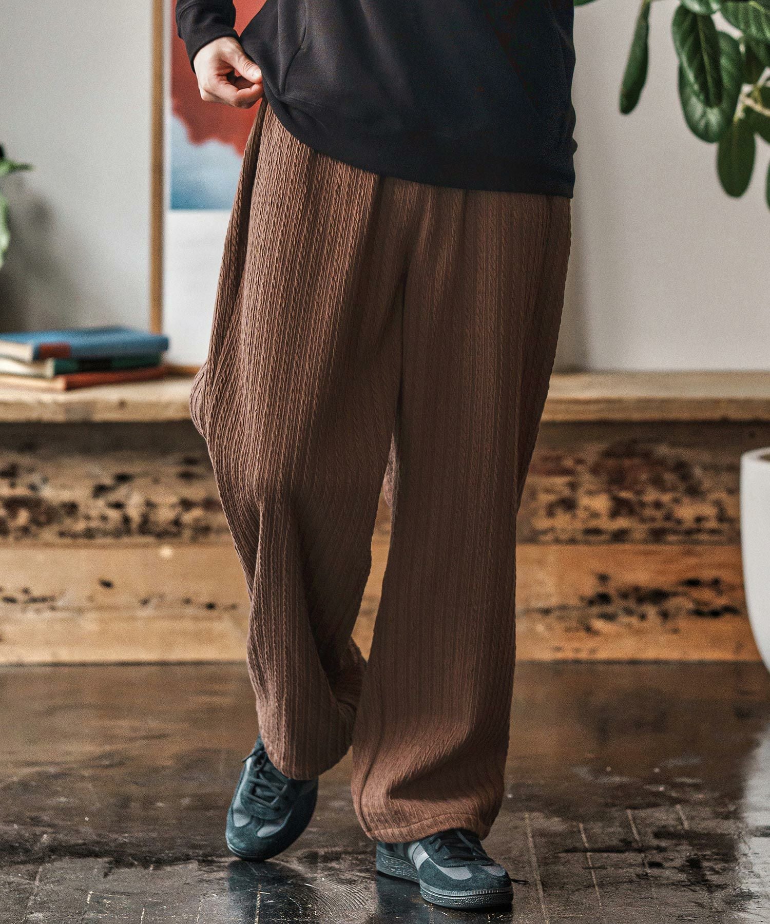CAMBIO(カンビオ)】Fleece Lining Knit Bonding Wide Straight Pants CAMBIO(カンビオ)】Fleece Lining Knit Bonding Wide Straight Pants