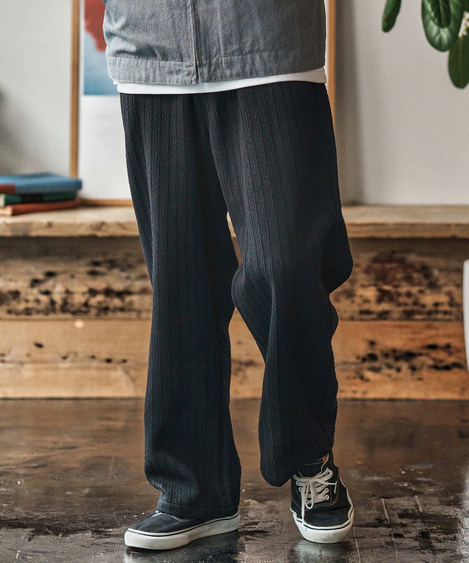 CAMBIO(カンビオ)】Fleece Lining Knit Bonding Wide Straight Pants