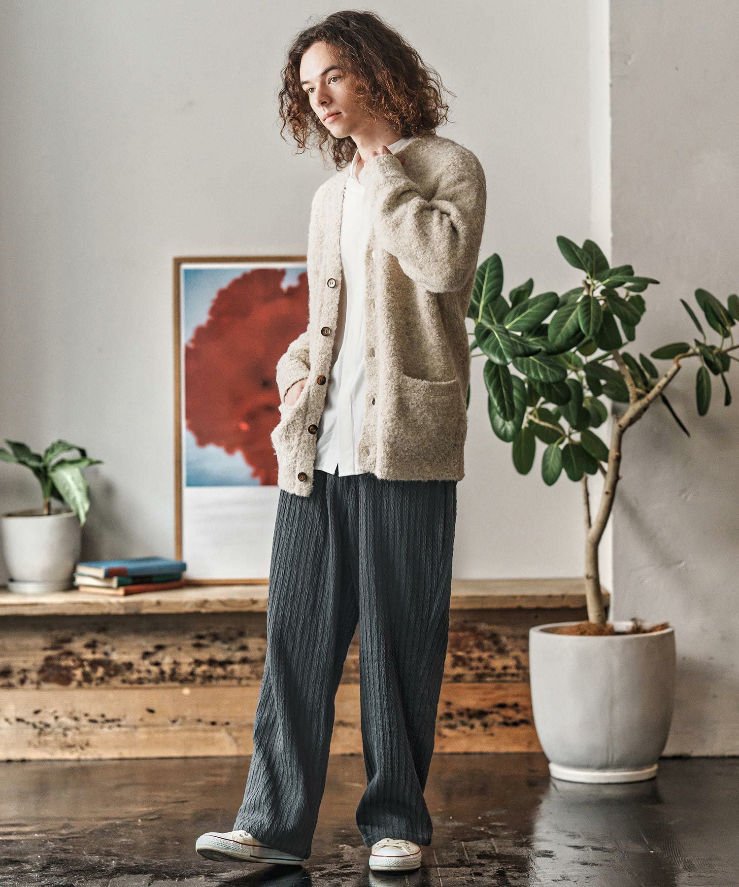 CAMBIO(カンビオ)】Fleece Lining Knit Bonding Wide Straight Pants