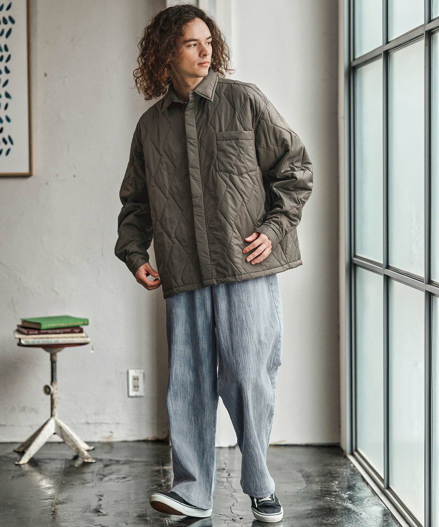 CAMBIO(カンビオ)】Denim Jacquard Wide Straight Pants ワイド