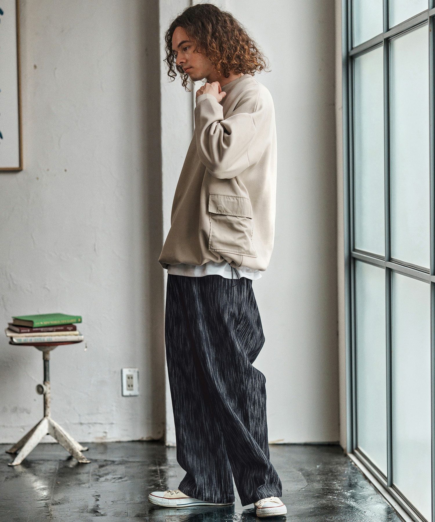 CAMBIO(カンビオ)】Denim Jacquard Wide Straight Pants ワイド