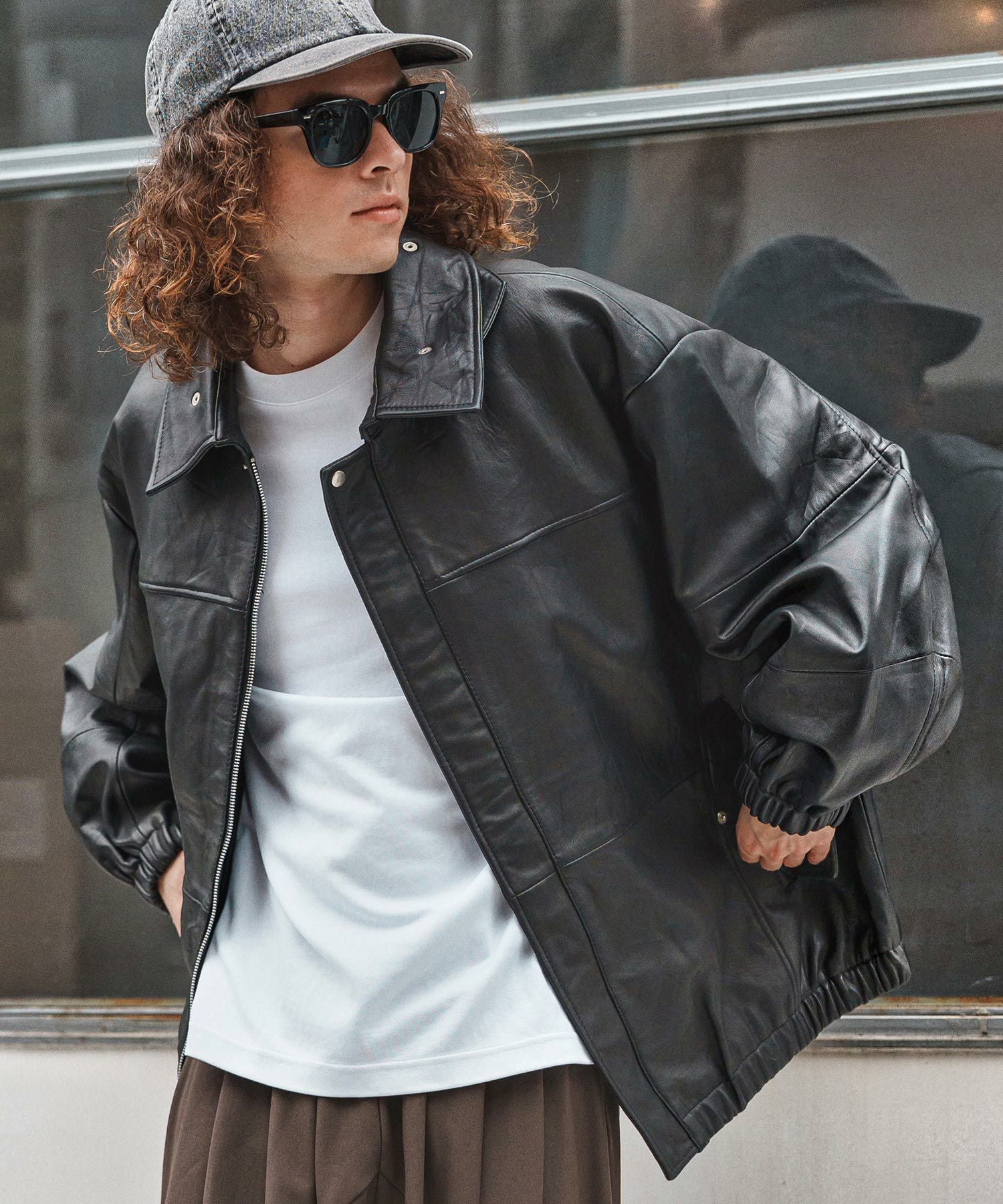 50%OFF【CAMBIO(カンビオ)】Oversized Re Product Leather Rib Blouson