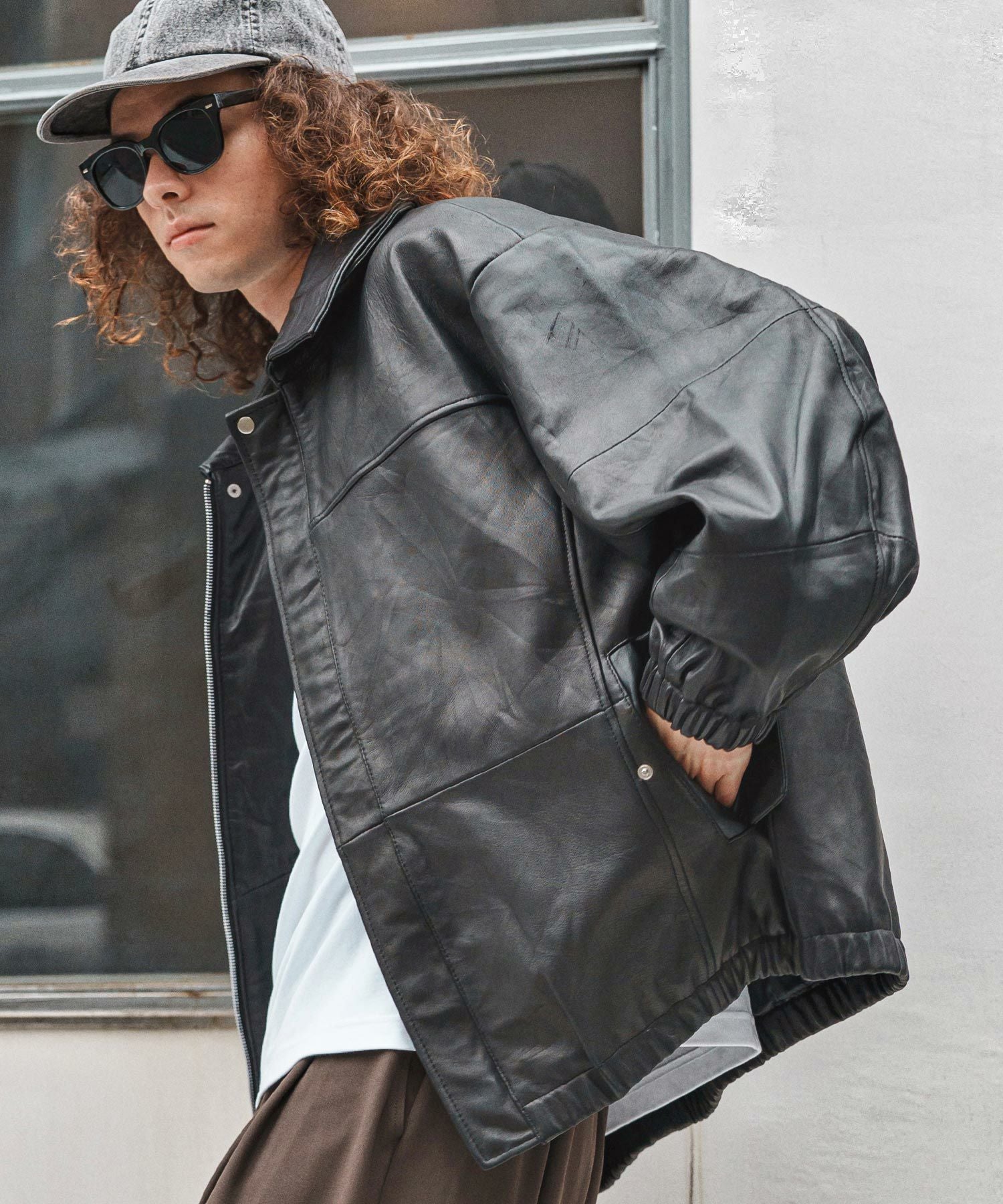 60%OFF【CAMBIO(カンビオ)】Oversized Re Product Leather Rib Blouson