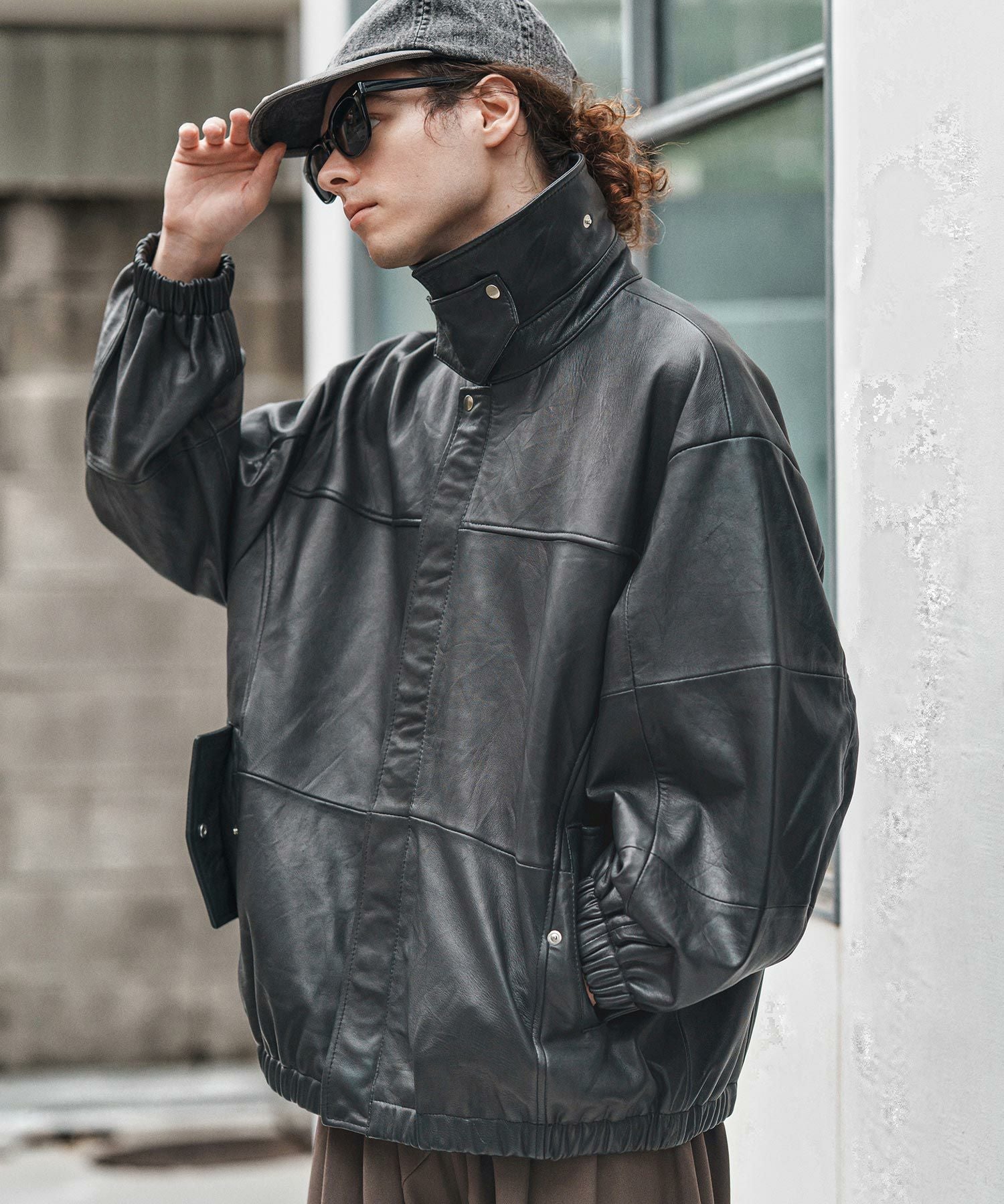 60%OFF【CAMBIO(カンビオ)】Oversized Re Product Leather Rib Blouson