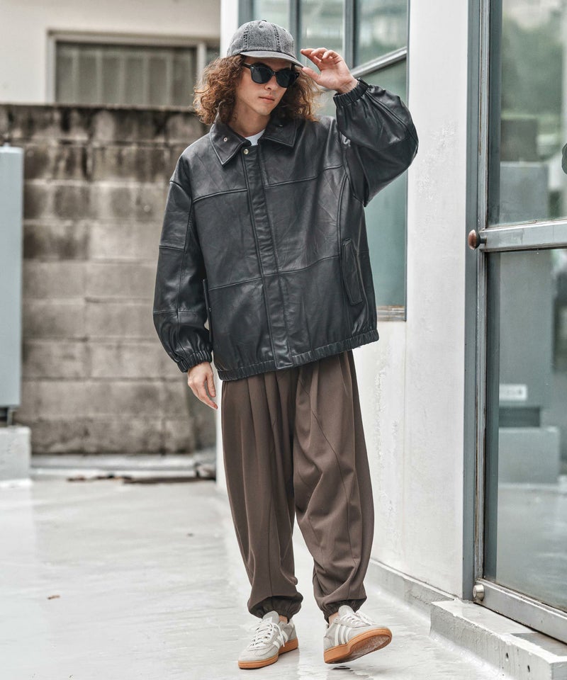 50%OFF【CAMBIO(カンビオ)】Oversized Re Product Leather Rib Blouson 