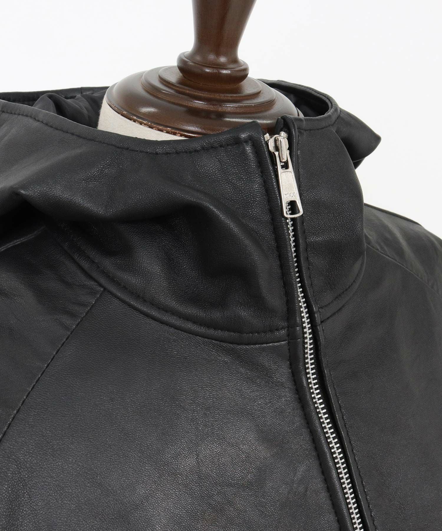 CAMBIO（カンビオ） ブラックレザーフードジャケット Lサイズ CAMBIO(カンビオ)】Oversized Re Product Leather Hooded Jacket