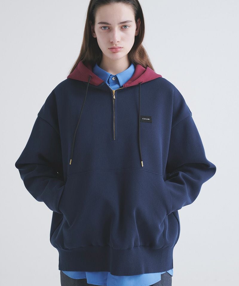 CULLNI パーカー　サイズ0 50%OFF【CULLNI(クルニ)】Embroidery Patch Half Zip Knit Hoodie