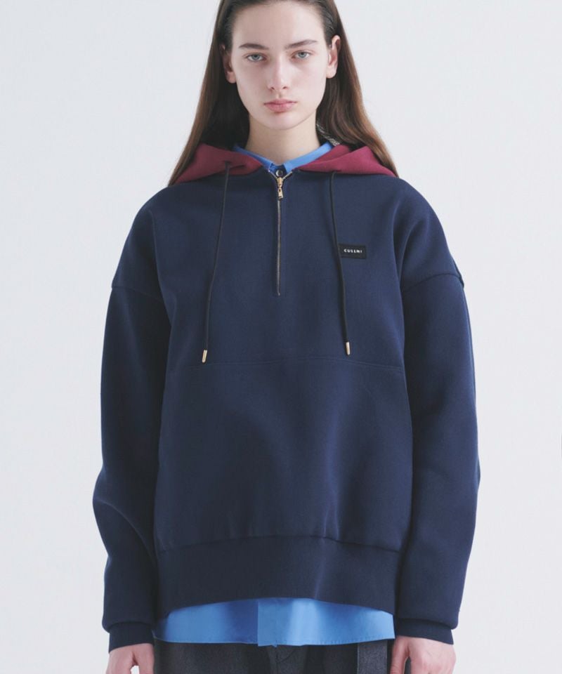 50%OFF【CULLNI(クルニ)】Embroidery Patch Half Zip Knit Hoodie