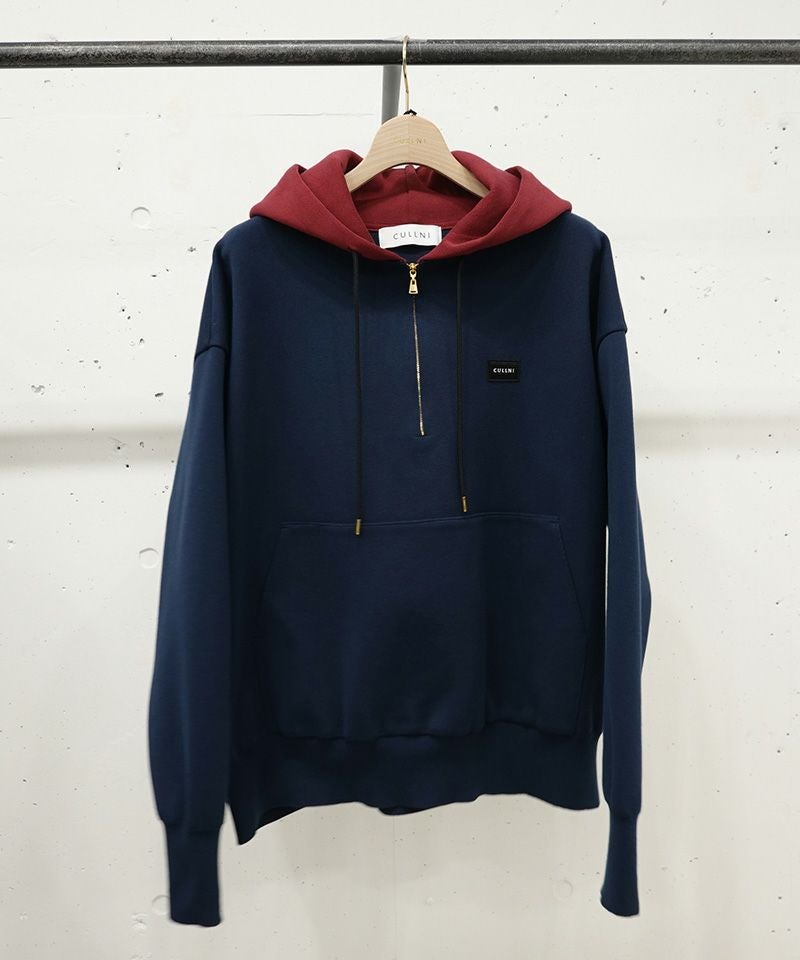 50%OFF【CULLNI(クルニ)】Embroidery Patch Half Zip Knit Hoodie