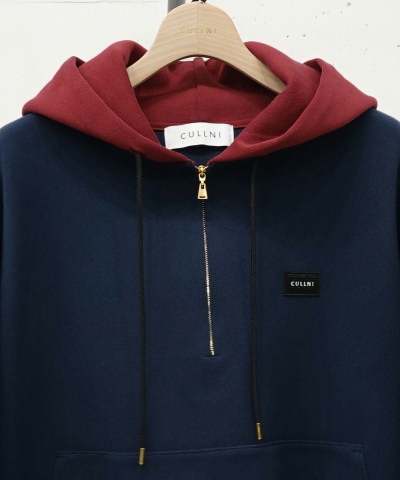 50%OFF【CULLNI(クルニ)】Embroidery Patch Half Zip Knit Hoodie