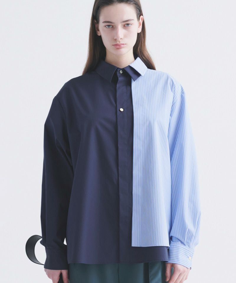 CULLNI(クルニ)】Stripe Asymmetrical Layered Shirt シャツ(25-AW