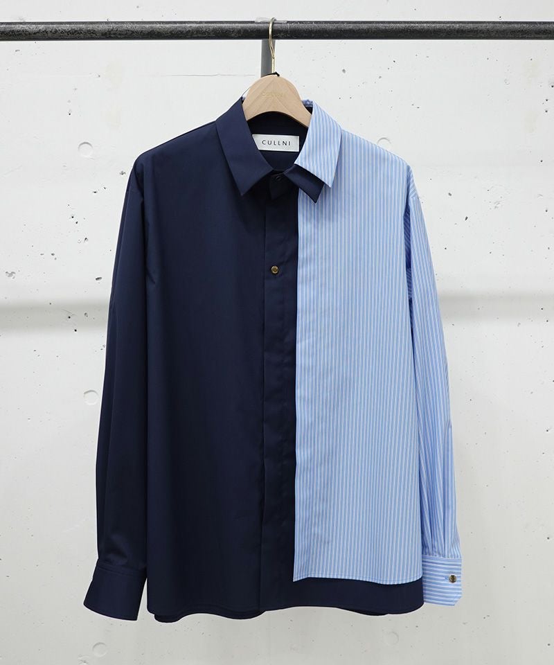CULLNI(クルニ)】Stripe Asymmetrical Layered Shirt シャツ(25-AW