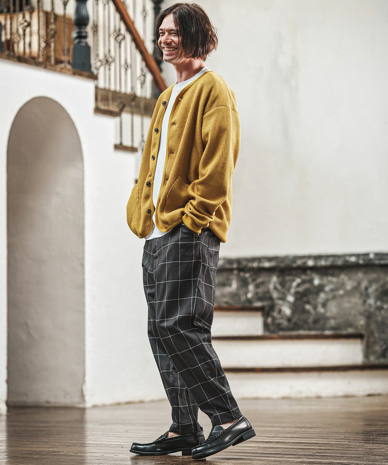 CAMBIO(カンビオ)】チェック柄TRストレッチ裾裏ZIPパンツ(BP-BEA0067