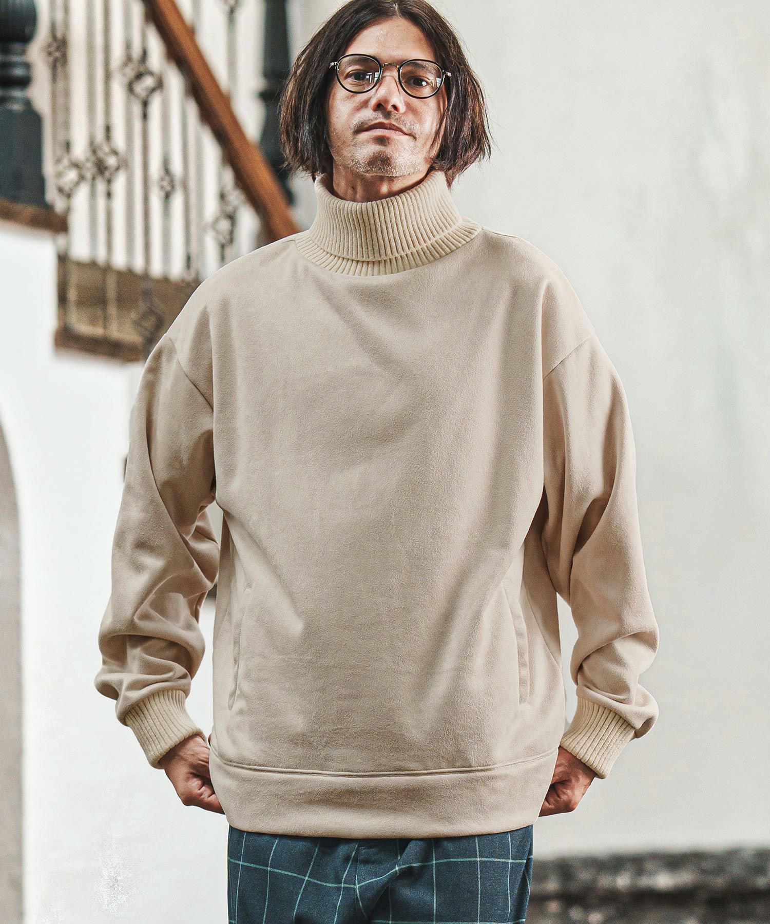 CAMBIO(カンビオ)】裏フリーススウェードポンチリブタートルネック