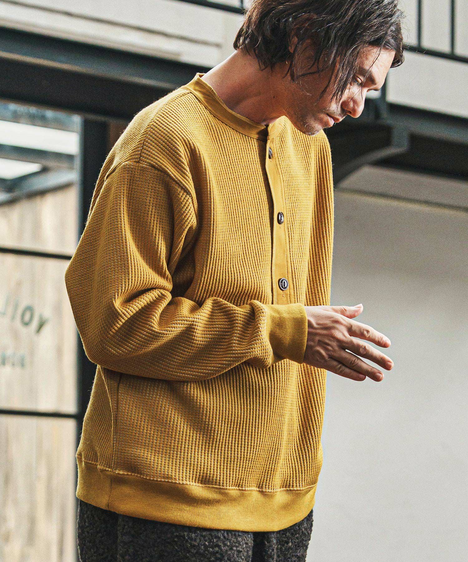 CAMBIO(カンビオ)】ウール混ビッグワッフルヘンリーネックニットソー