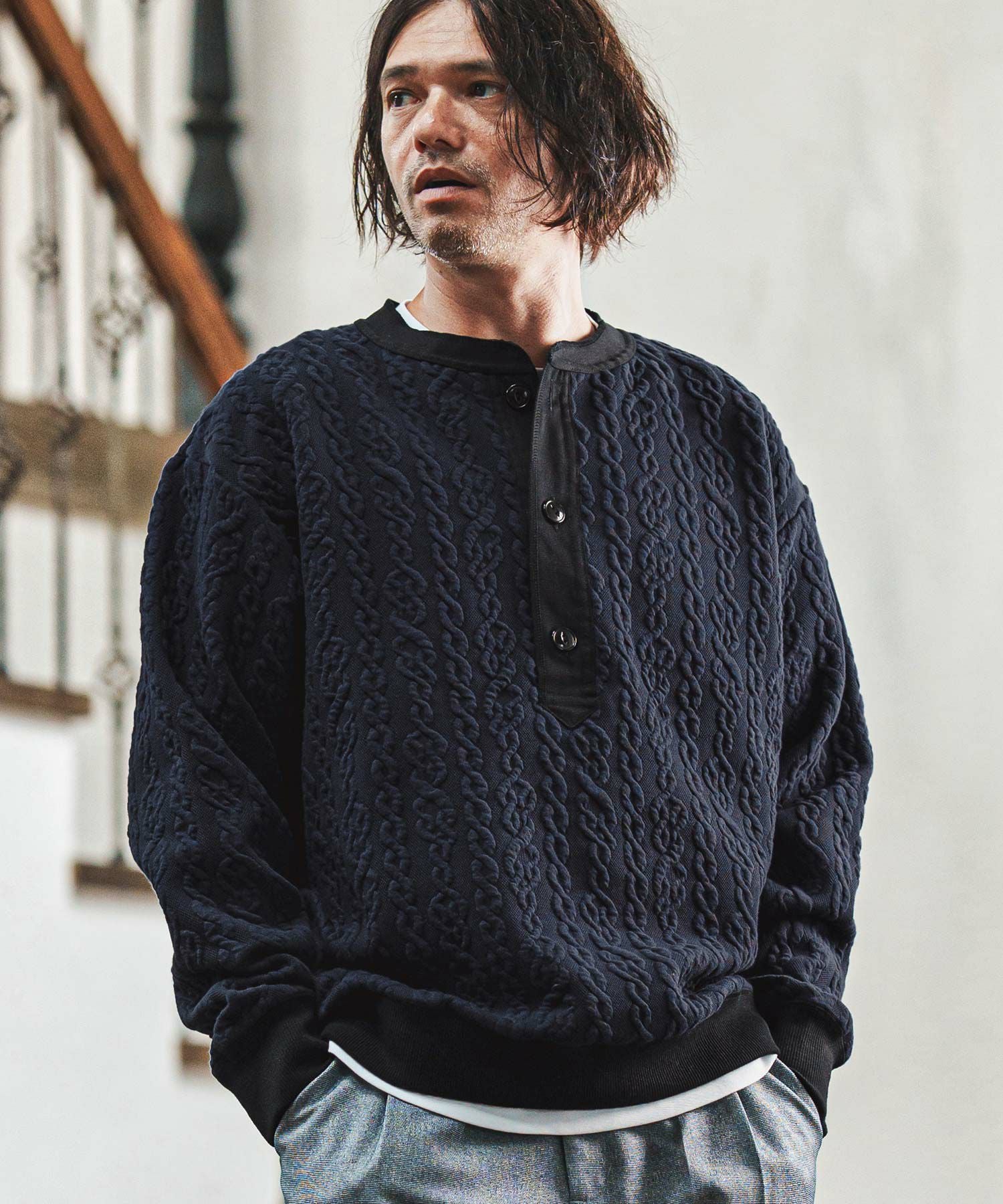 ovoページ（コンチ） CAMBIO(カンビオ)】 ストレッチケーブルキルティングヘンリー