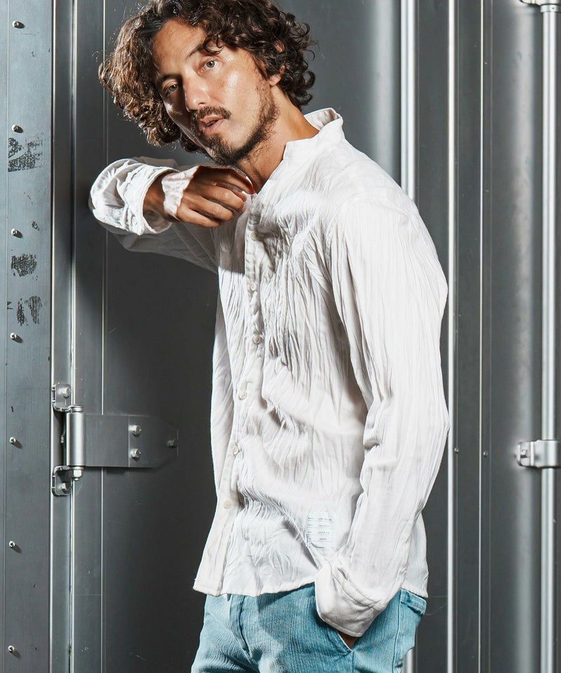 wjk reluxe】wrinkle band collar flannel shirts ネルシャツ(WR25W-15 