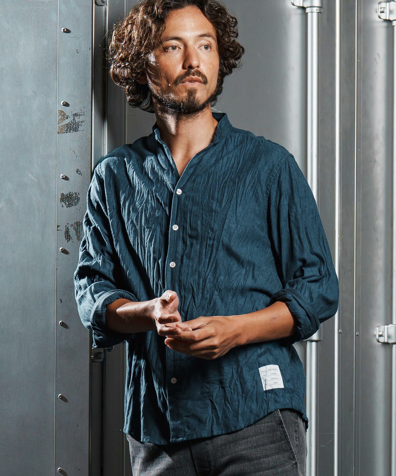wjk reluxe】wrinkle band collar flannel shirts ネルシャツ(WR25W-15