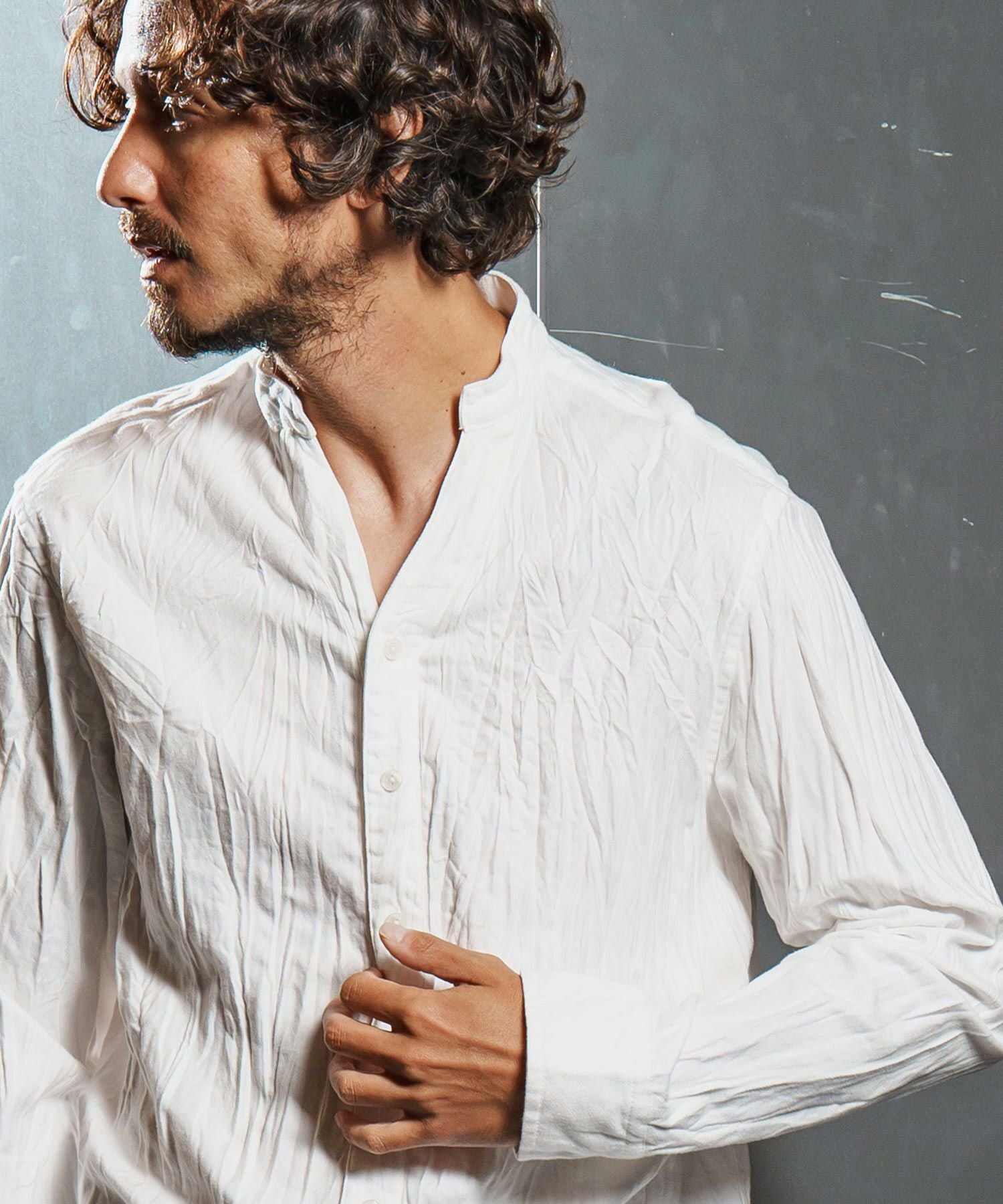 wjk reluxe】wrinkle band collar flannel shirts ネルシャツ(WR25W-15