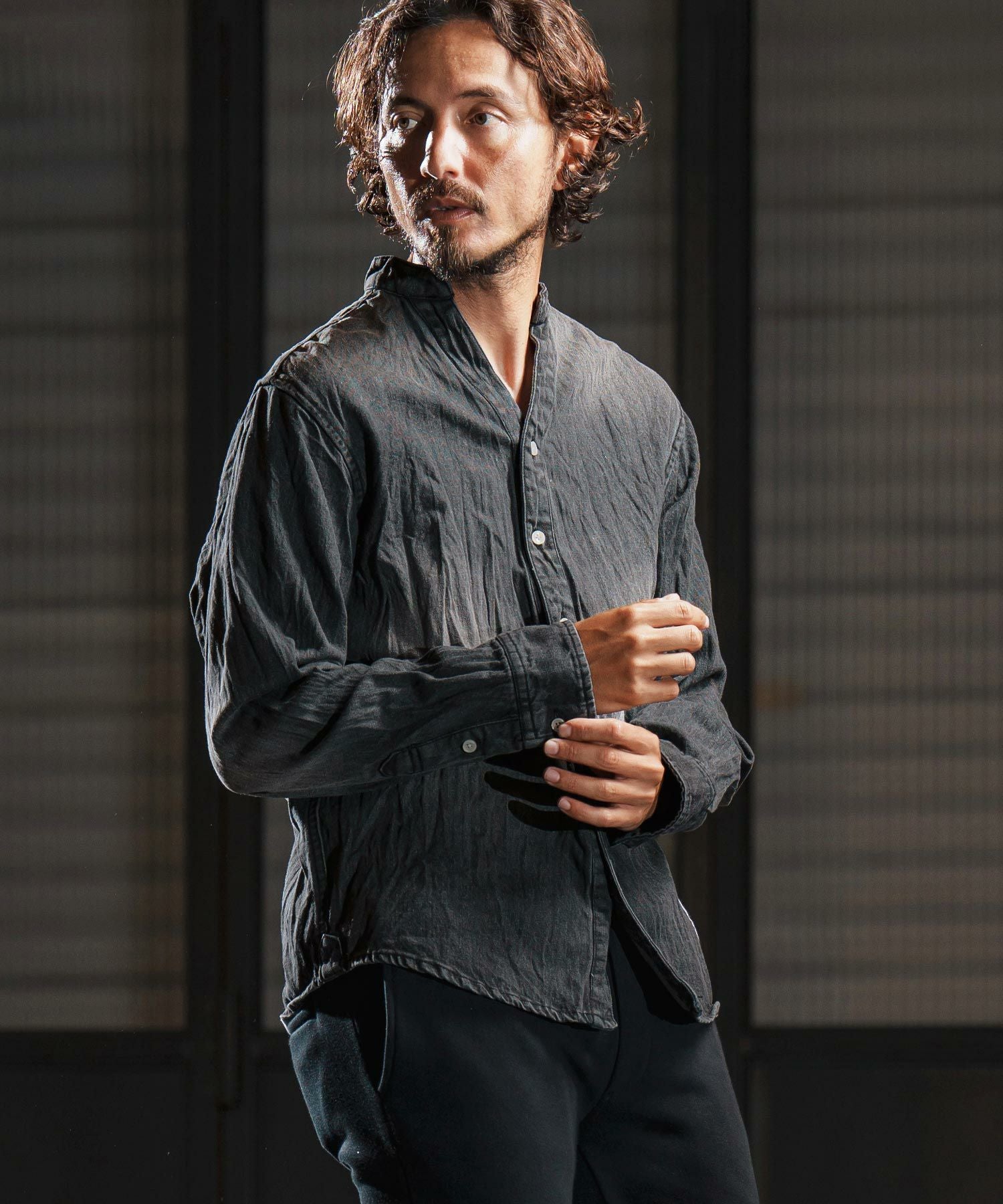 wjk reluxe】wrinkle band collar denim shirts デニムシャツ(WR25W-14