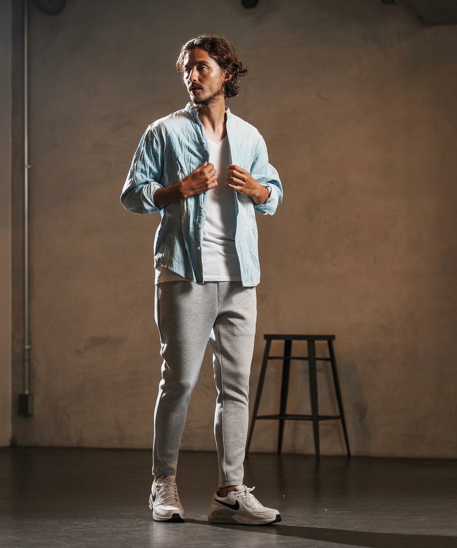 wjk reluxe】wrinkle band collar denim shirts デニムシャツ(WR25W-14
