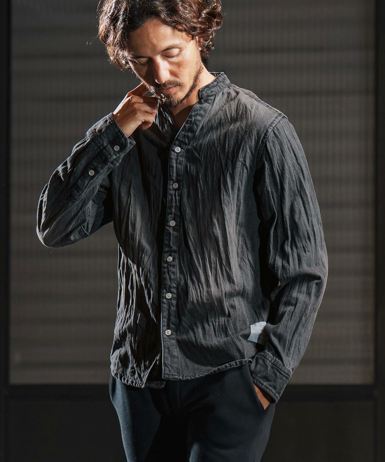 wjk reluxe】wrinkle band collar denim shirts デニムシャツ(WR25W-14