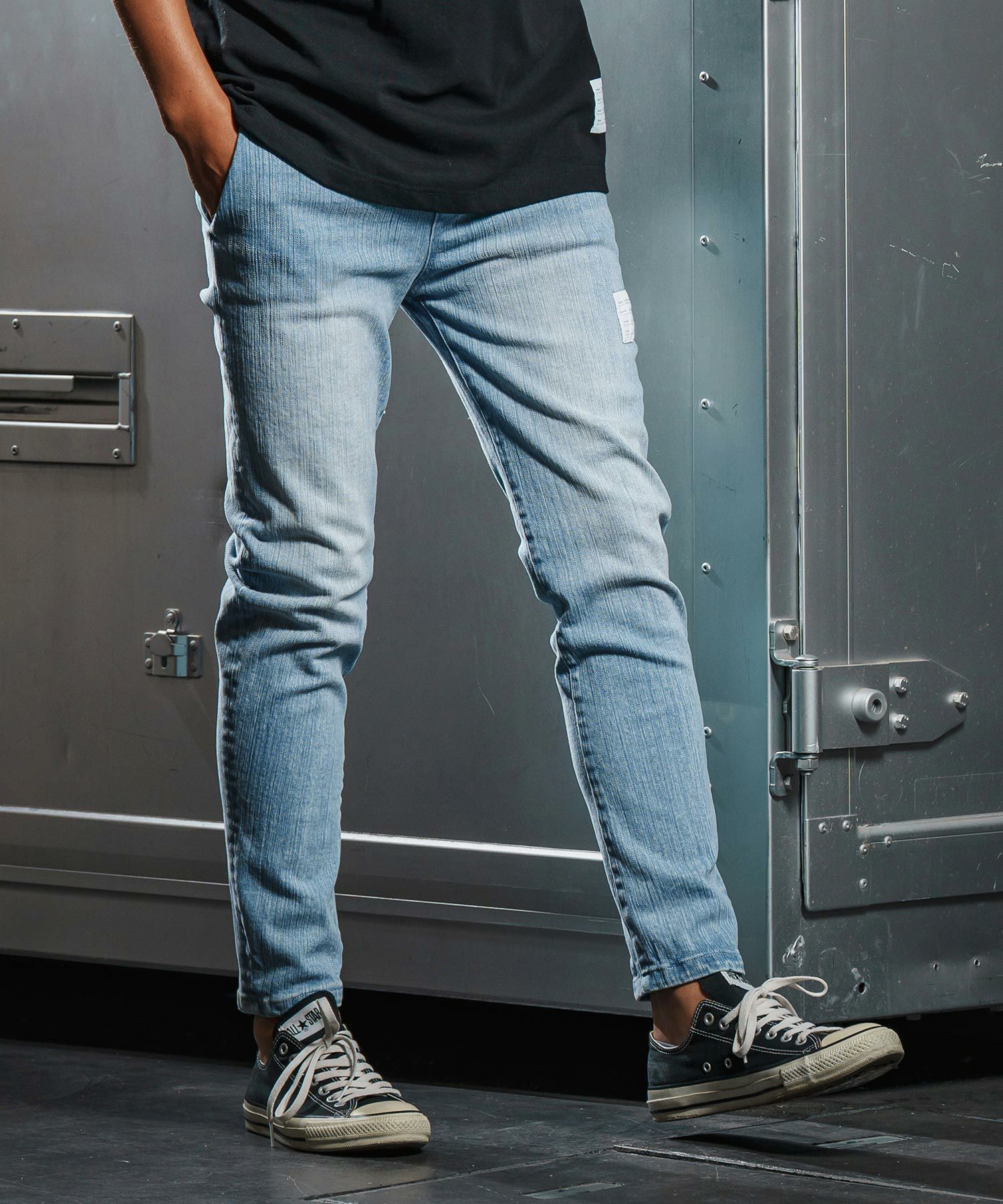wjk reluxe】tight tension knit denim skinny pants デニムスキニー