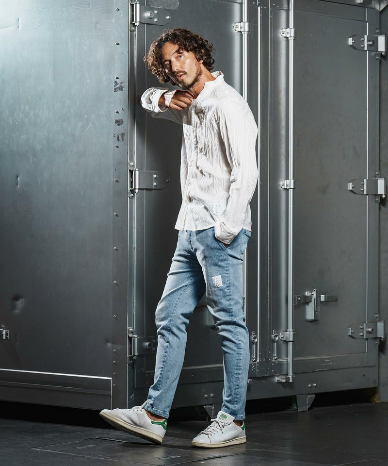 wjk reluxe】tight tension knit denim skinny pants デニムスキニー 