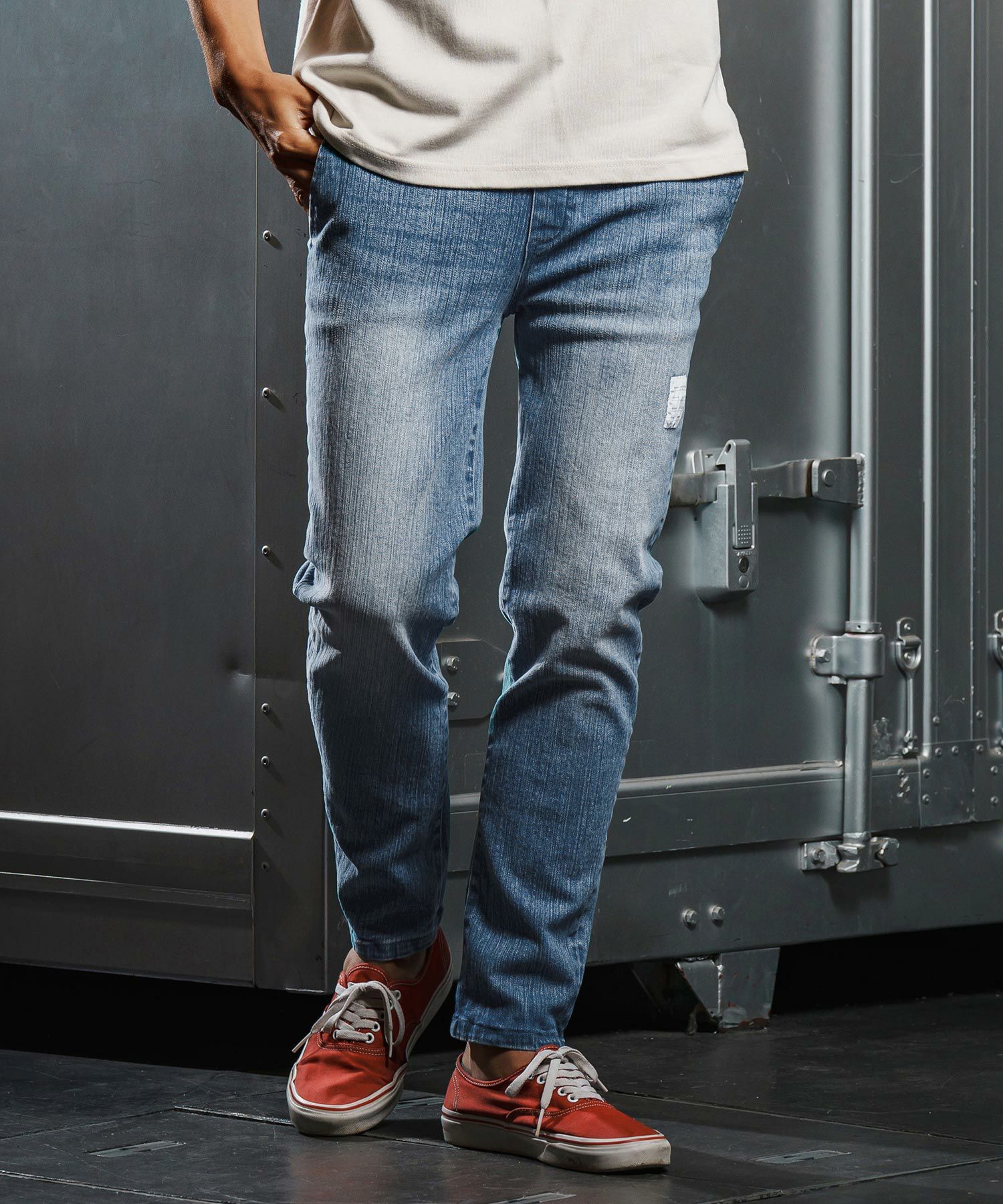 wjk reluxe】tight tension knit denim skinny pants デニムスキニー