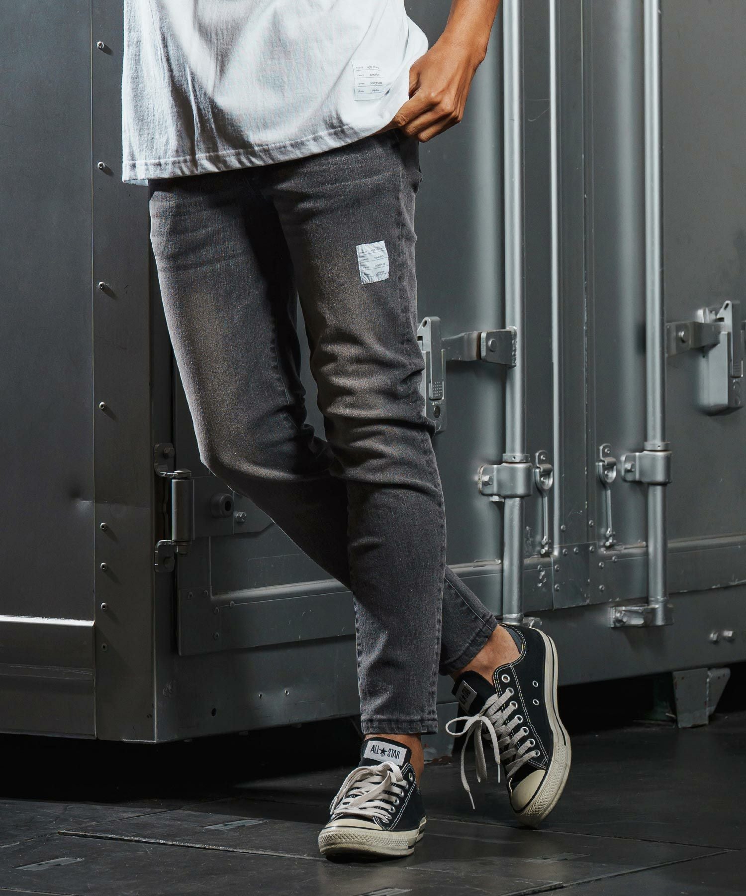 wjk reluxe】tight tension knit denim skinny pants デニムスキニー