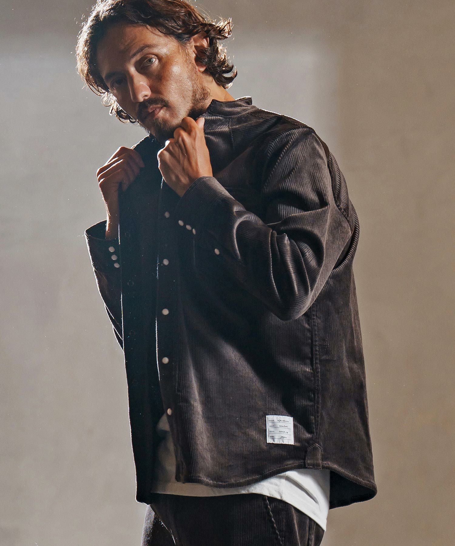wjk reluxe】stretch corduroy band collar western shirts ウェスタン