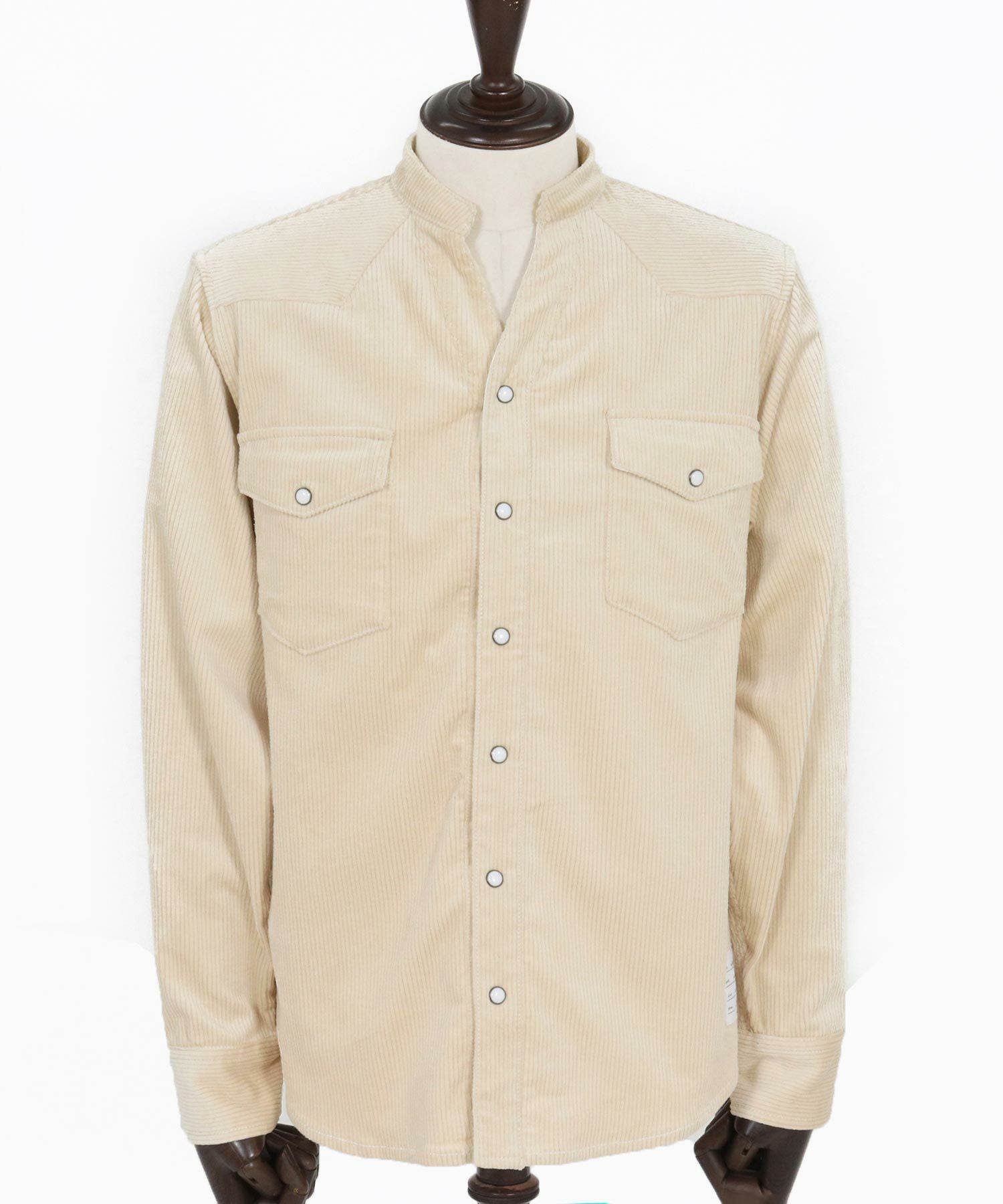 wjk reluxe】stretch corduroy band collar western shirts ウェスタン