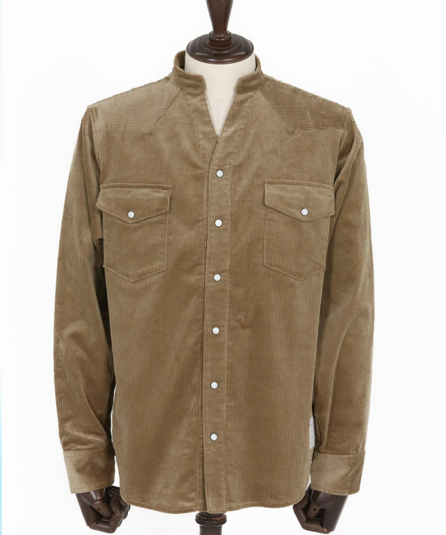 wjk reluxe】stretch corduroy band collar western shirts ウェスタン