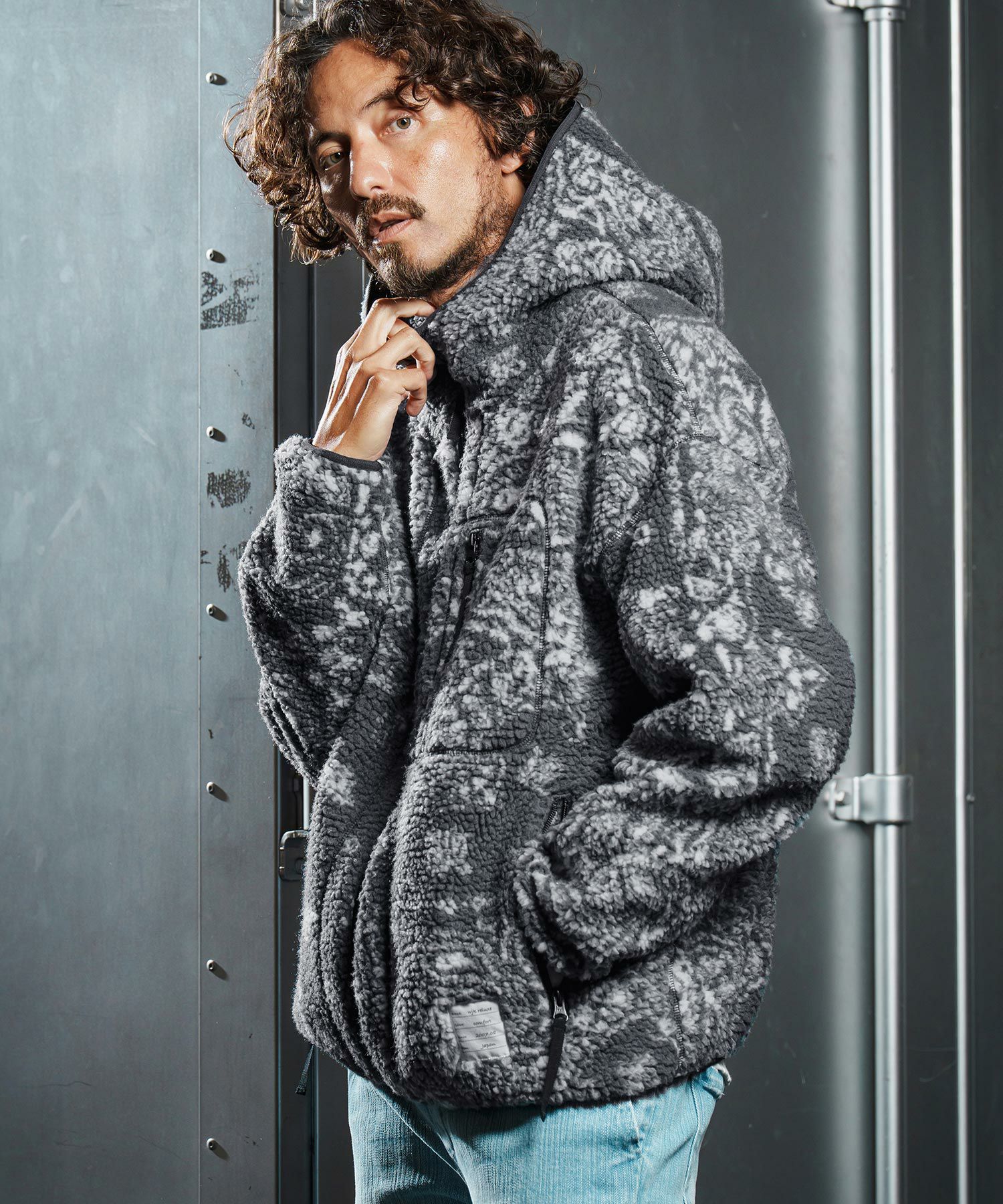 wjk reluxe】paisley pattern boa fleece parka ボアフリースパーカー