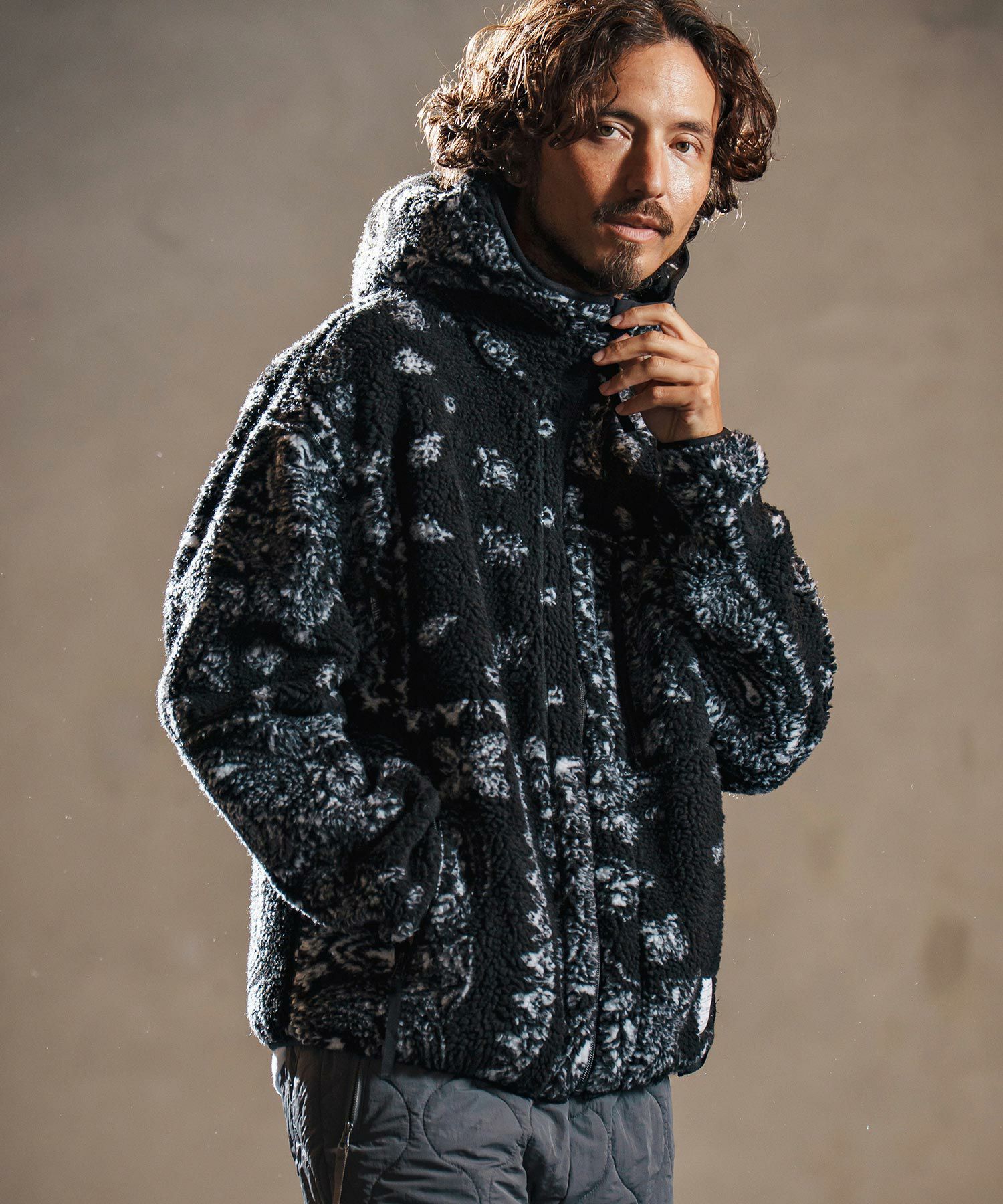 wjk reluxe】paisley pattern boa fleece parka ボアフリースパーカー
