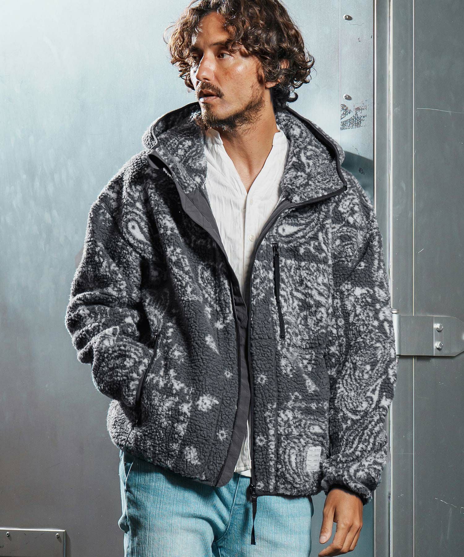 wjk reluxe】paisley pattern boa fleece parka ボアフリースパーカー