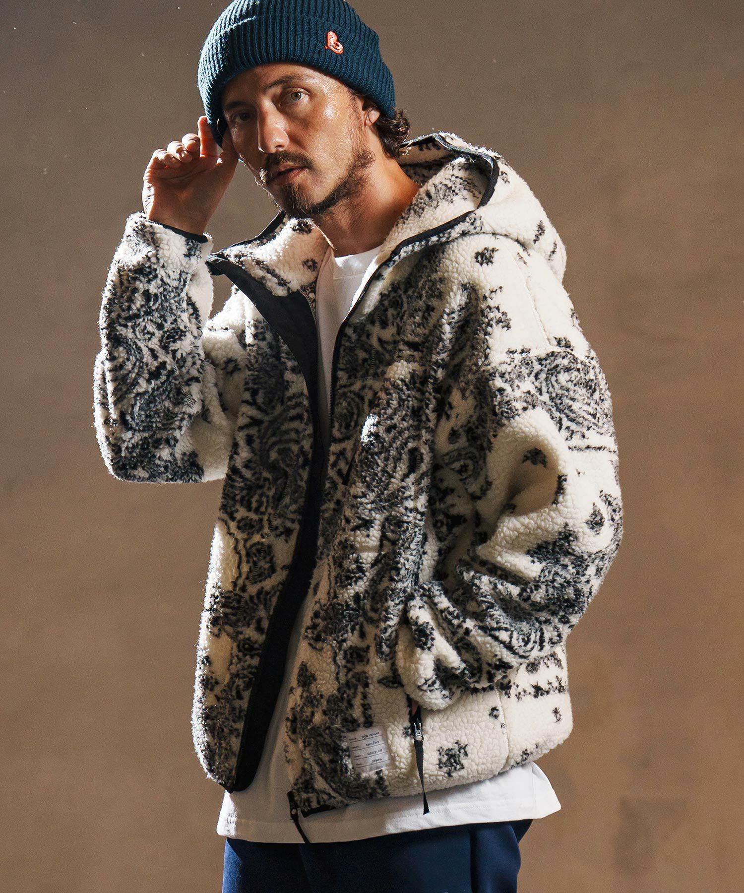 wjk reluxe】paisley pattern boa fleece parka ボアフリースパーカー