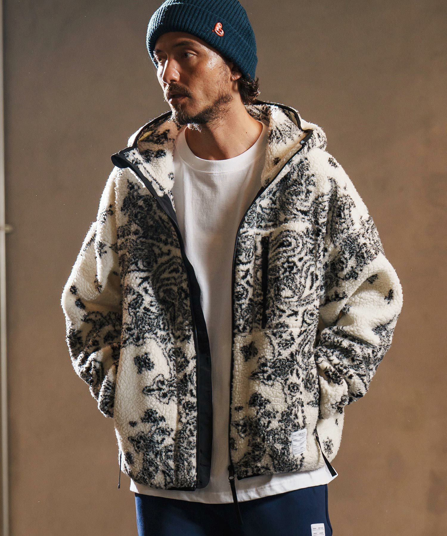 wjk reluxe】paisley pattern boa fleece parka ボアフリースパーカー