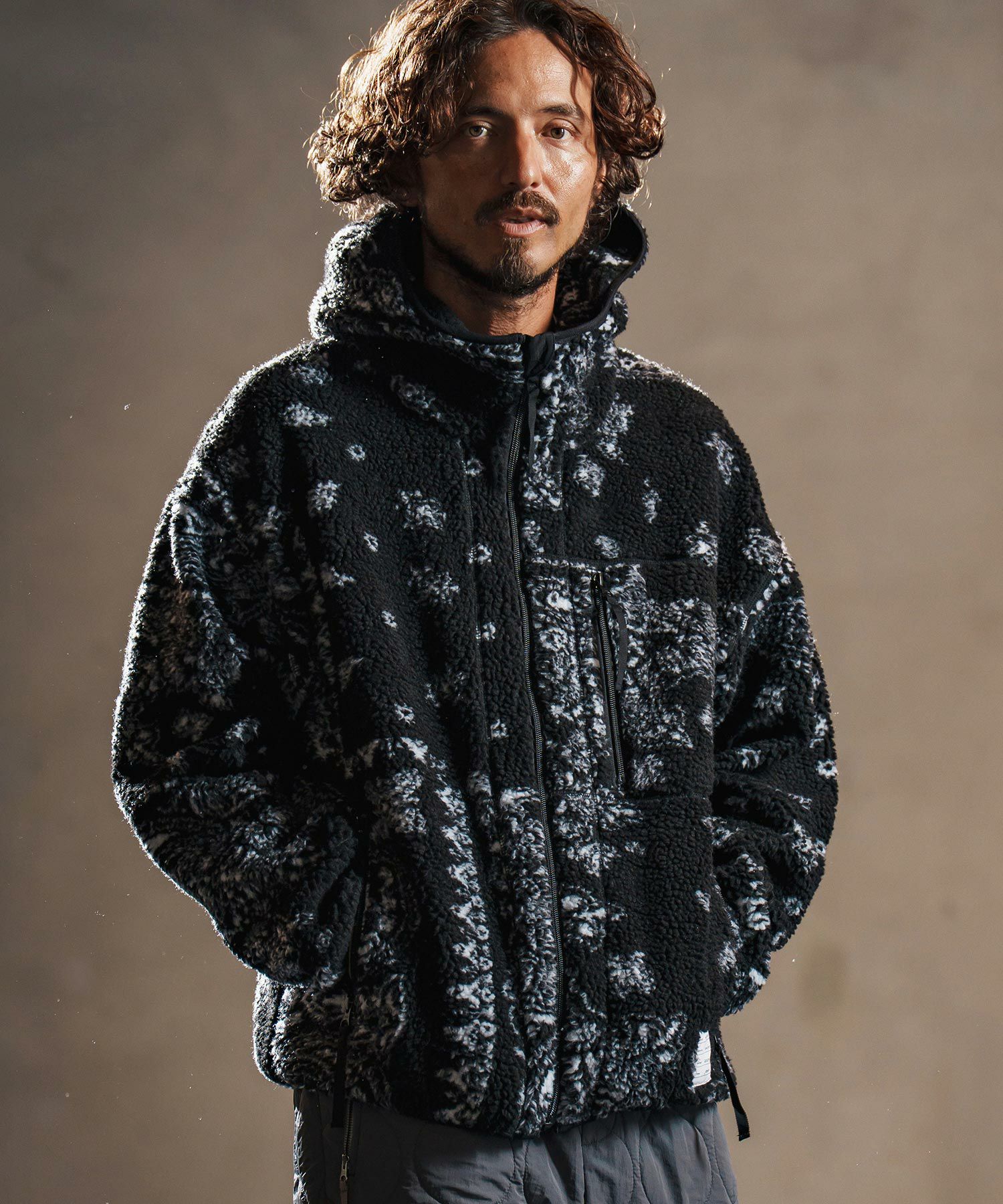 wjk reluxe】paisley pattern boa fleece parka ボアフリースパーカー